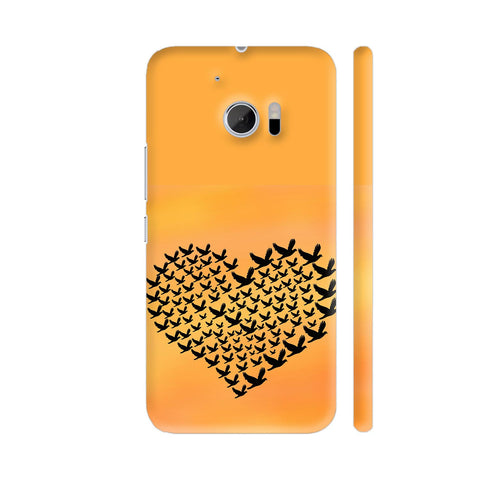 Birds Flying Heart Shape On Yellow HTC 10 / 10 Lifestyle Cover| Artist: Avani