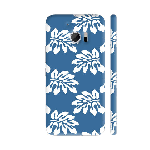 Blue White Tropical Leaf Pattern HTC 10 / 10 Lifestyle Cover| Artist: Looly Elzayat
