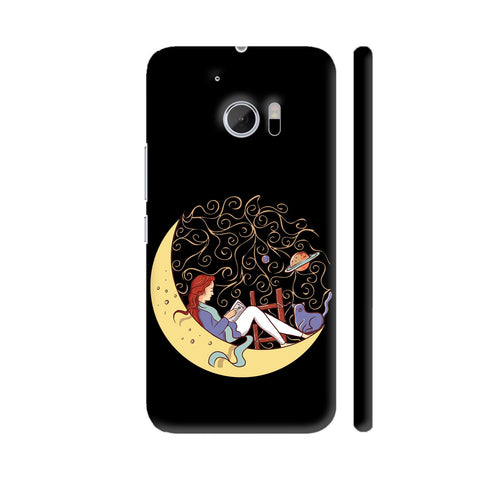 Bookworm Girl On Yellow Moon HTC 10 / 10 Lifestyle Cover| Artist: Abhijeet Sinha