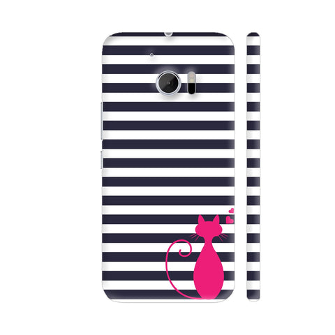 Cat Lover On Black White Stripes HTC 10 / 10 Lifestyle Cover| Artist: Dolly P