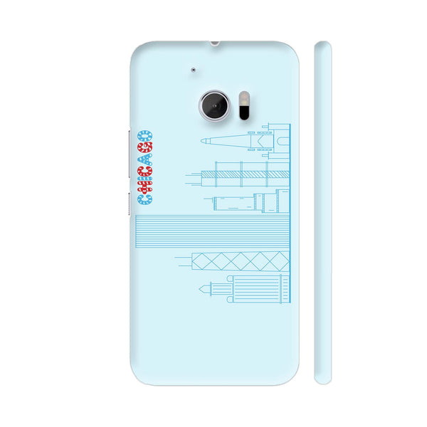 Chicago Line Art On Blue HTC 10 / 10 Lifestyle Cover| Artist: Designer Chennai