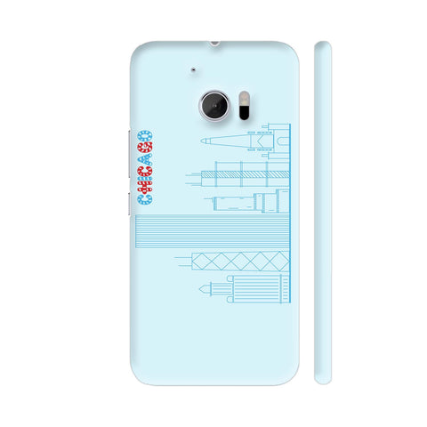 Chicago Line Art On Blue HTC 10 / 10 Lifestyle Cover| Artist: Designer Chennai
