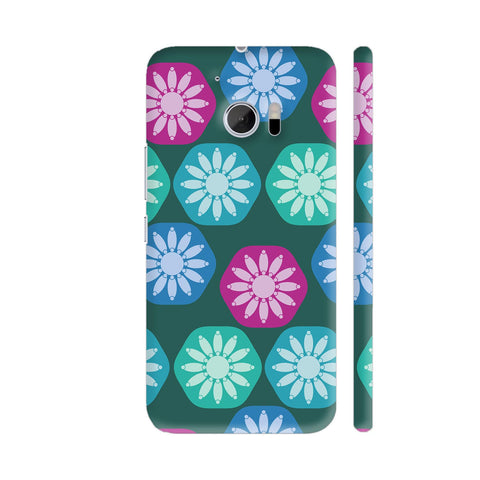 Geometric Fancy Flowers On Green HTC 10 / 10 Lifestyle Cover| Artist: Designer Chennai