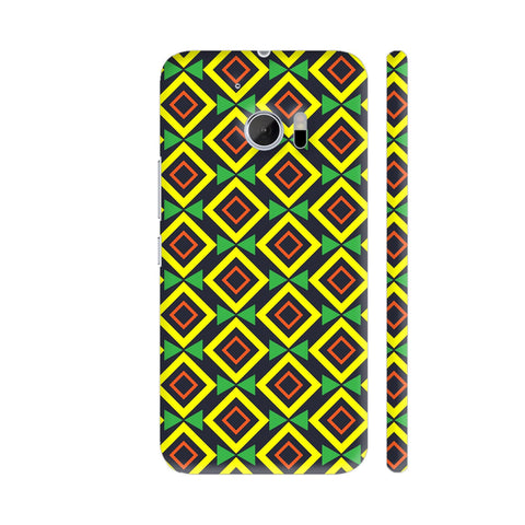 Geometric Green Yellow Square Triangle Pattern HTC 10 / 10 Lifestyle Cover| Artist: Designer Chennai