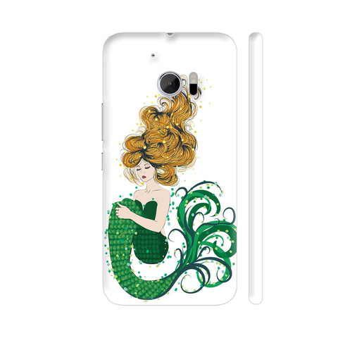 Green Mermaid On White HTC 10 / 10 Lifestyle Cover| Artist: Shefali Desai