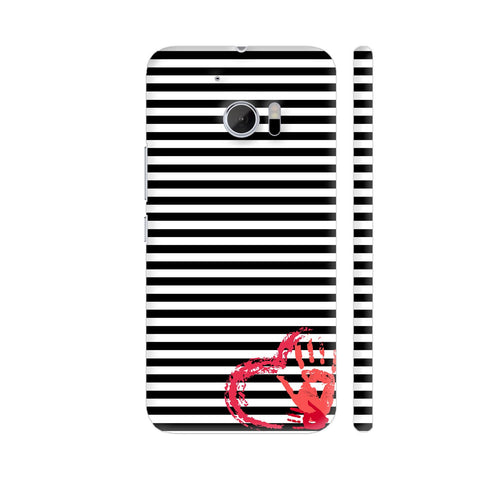 Handmade Retro Heart On Stripes HTC 10 / 10 Lifestyle Cover| Artist: Neeja Shah