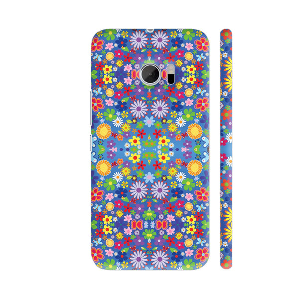 Multicolor Flowers On Blue HTC 10 / 10 Lifestyle Cover| Artist: Looly Elzayat
