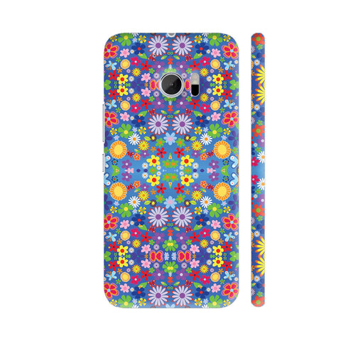 Multicolor Flowers On Blue HTC 10 / 10 Lifestyle Cover| Artist: Looly Elzayat