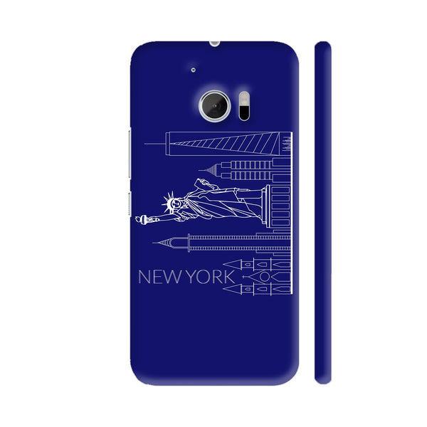 New York Line Art In Blue HTC 10 / 10 Lifestyle Cover| Artist: Designer Chennai