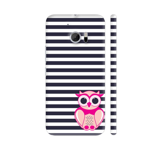 Owl On Navy Blue Stripes HTC 10 / 10 Lifestyle Cover| Artist: Dolly P
