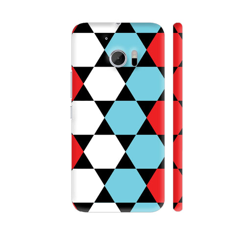 Red Blue White Hexagonal Blocks Pattern HTC 10 / 10 Lifestyle Cover| Artist: Sangeetha