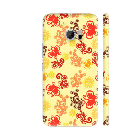 Retro Butterflies Pattern On Yellow HTC 10 / 10 Lifestyle Cover| Artist: Sangeetha