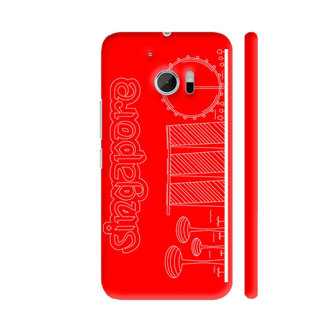 Singapore Line Art On Red HTC 10 / 10 Lifestyle Cover| Artist: Designer Chennai