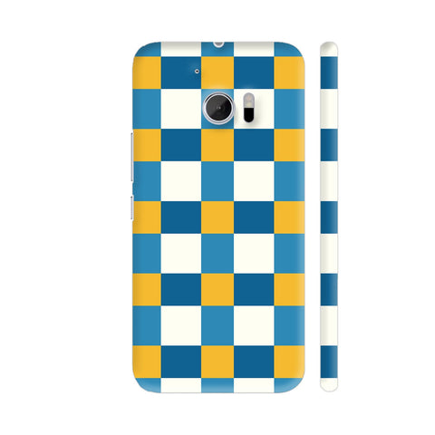 Yellow With Blue Small Square Tiles Pattern HTC 10 / 10 Lifestyle Cover| Artist: Designer Chennai